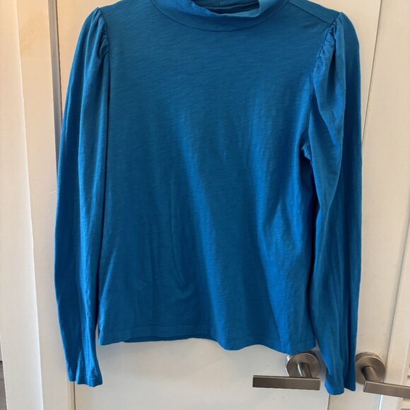 Blue Loft Puff Sleeve Mock Neck Top Medium - Picture 2 of 4